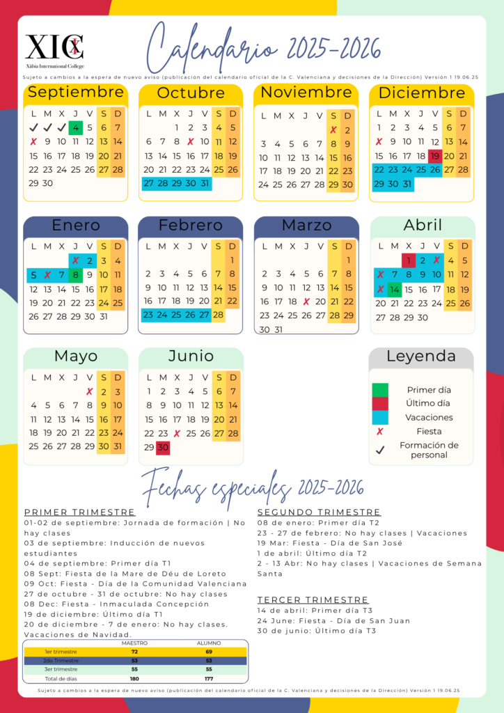 (Spanish) XIC 25-26 School calendar